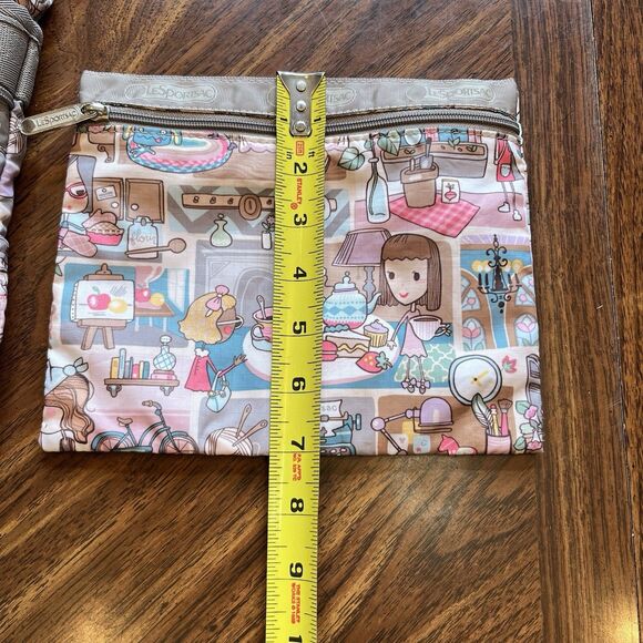 Lesportsac Home Travel Tote Pouch Taupe Pink Gray Hobby Tea Art Piano - Picture 3 of 14